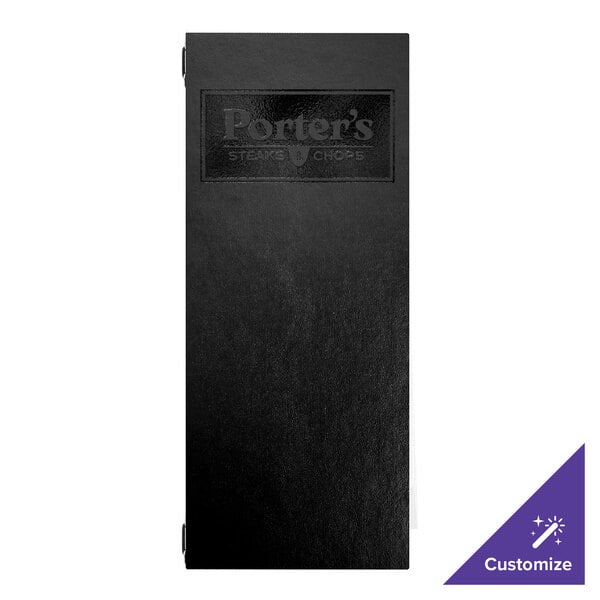 H. Risch, Inc. Augusta 4 1/4" x 11" Customizable Oakmont Black Menu Cover with Eyelets - 25/Case