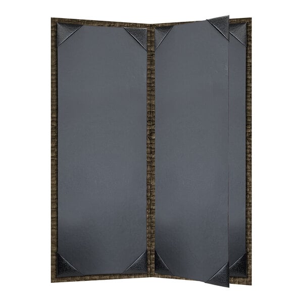 H. Risch, Inc. Rattan 4 1/4" x 11" Customizable Mocha 4-View Menu Cover - 25/Case