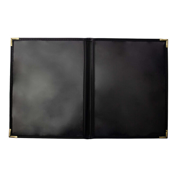 H. Risch, Inc. Rattan 8 1/2" x 11" Customizable Mocha 2-View Menu Cover with Black Trim - 25/Case