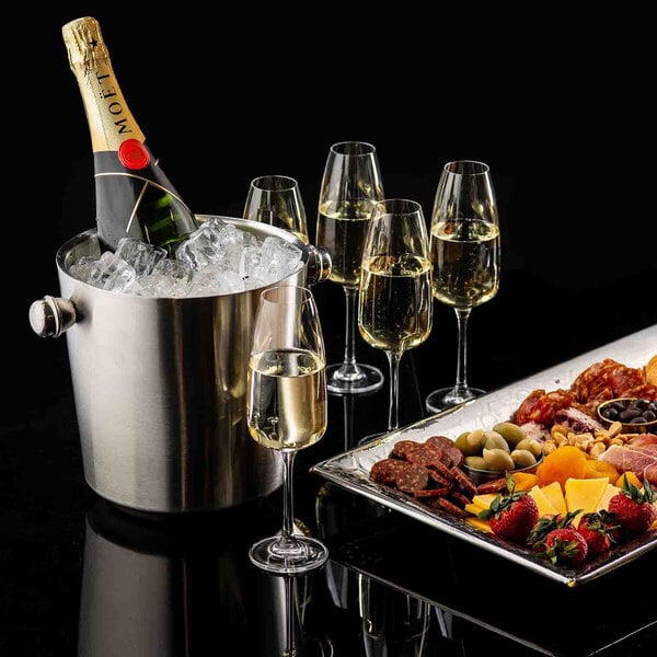 TableCraft 4.5 Qt. Stainless Steel Double-Wall Wine Bucket with Knob Handles 12932