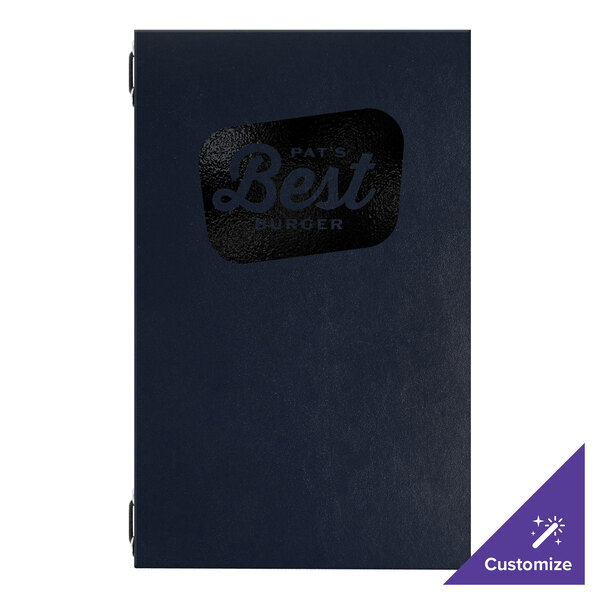 H. Risch, Inc. Augusta 5 1/2" x 8 1/2" Customizable Oakmont Blue Menu Cover with Eyelets - 25/Case