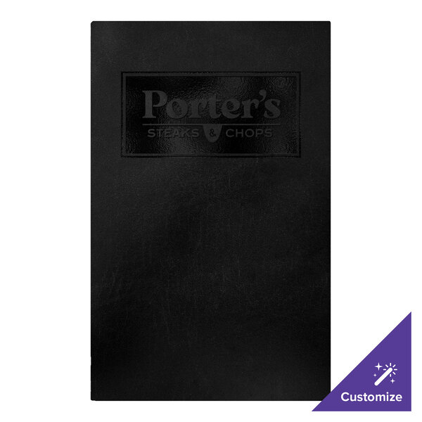 H. Risch, Inc. Augusta 5 1/2" x 8 1/2" Customizable Tuxedo Leather Black Menu Cover with Screwposts - 25/Case