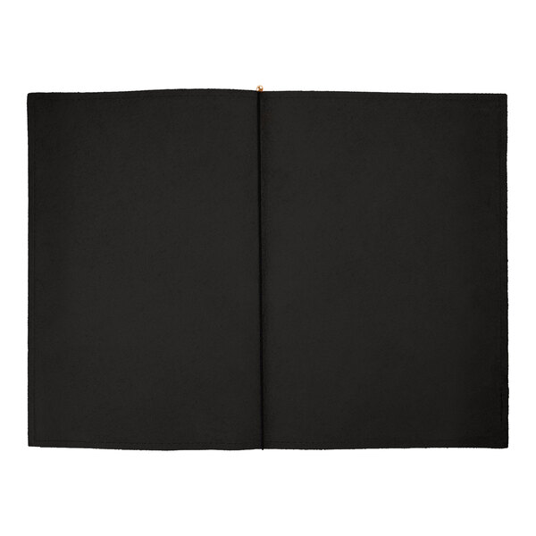 A black genuine leather portfolio open to show its interior, designed to hold 14 x 17 folded paper.