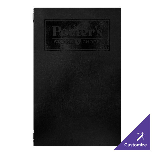 H. Risch, Inc. Augusta 8 1/2" x 14" Customizable Tuxedo Leather Black Menu Cover with Eyelets - 25/Case