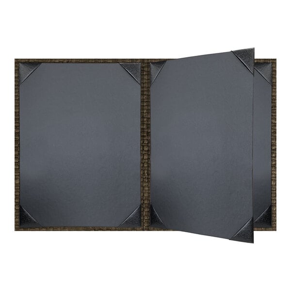 H. Risch, Inc. Rattan 8 1/2" x 11" Customizable Mocha 4-View Menu Cover - 25/Case