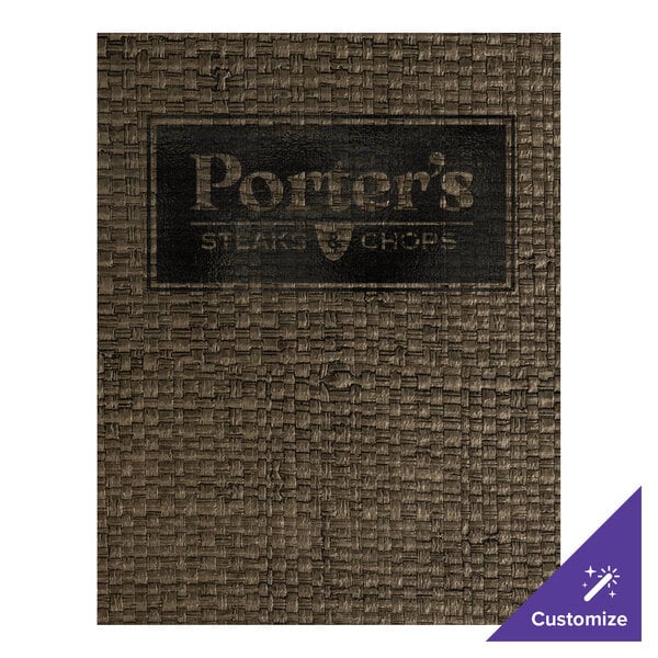 H. Risch, Inc. Rattan 8 1/2" x 11" Customizable Mocha 4-View Menu Cover - 25/Case