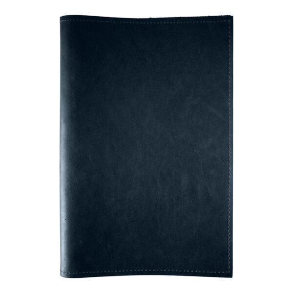 H. Risch, Inc. Genuine Leather 8 1/2" x 14" Customizable Blue 3-Ring Binder Menu Cover - 25/Case