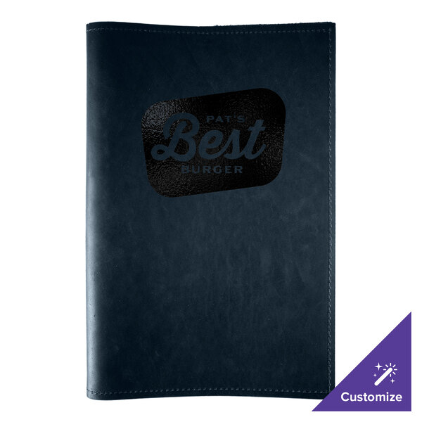 H. Risch, Inc. Genuine Leather 8 1/2" x 14" Customizable Blue 3-Ring Binder Menu Cover - 25/Case