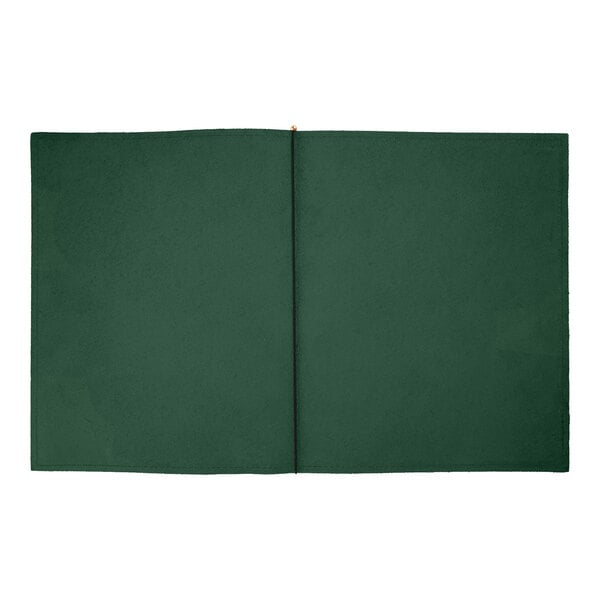 A green genuine leather portfolio designed to hold 8.5 x 11 inch or folded 11 x 17 inch paper.