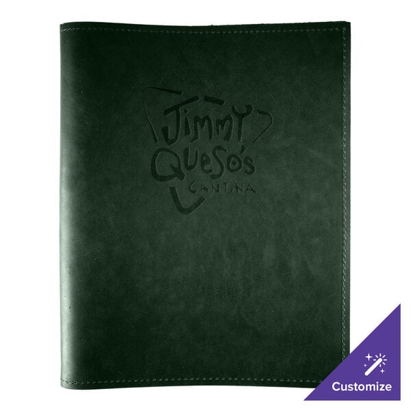H. Risch, Inc. Genuine Leather 8 1/2" x 11" Customizable Green Portfolio Menu Cover - 25/Case
