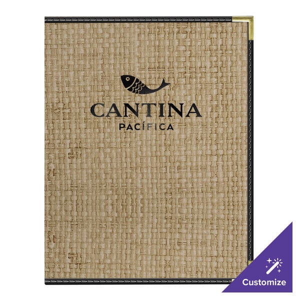 H. Risch, Inc. Rattan 8 1/2" x 11" Customizable Desert 2-View Menu Cover with Black Trim - 25/Case