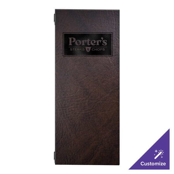 H. Risch, Inc. Augusta 4 1/4" x 11" Customizable Harley Brown Menu Cover with Eyelets - 25/Case