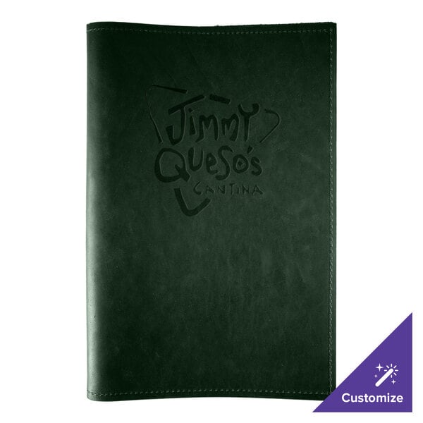 H. Risch, Inc. Genuine Leather 5 1/2" x 8 1/2" Customizable Green Portfolio Menu Cover - 25/Case