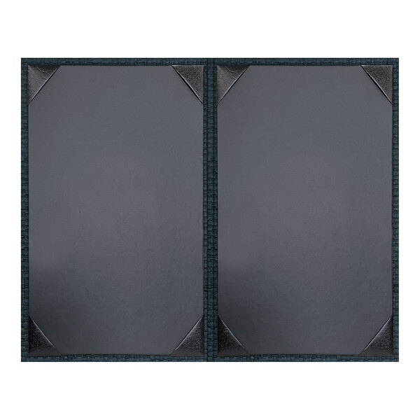 A two-view, customizable rattan-textured menu cover designed to hold 8 1/2" x 14" sheets.