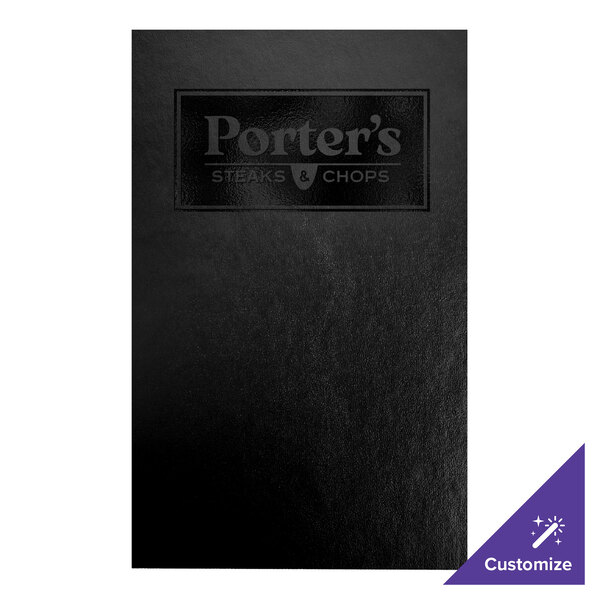 H. Risch, Inc. Augusta 8 1/2" x 14" Customizable Oakmont Black Menu Cover with Screwposts - 25/Case