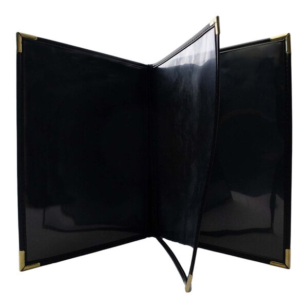 H. Risch, Inc. Rattan 8 1/2" x 11" Customizable Desert 4-View Menu Cover with Black Trim - 25/Case