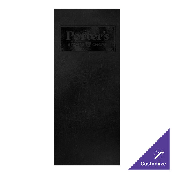 H. Risch, Inc. Augusta 4 1/4" x 11" Customizable Tuxedo Leather Black Menu Cover with Screwposts - 25/Case