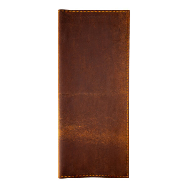 H. Risch, Inc. Genuine Leather 4 1/4" x 11" Customizable Brown Portfolio Menu Cover - 25/Case