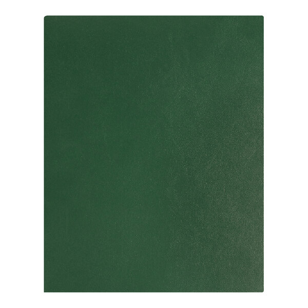 A green leather binder with a floating hinge and screwposts, sized 8.5 x 11 inches.