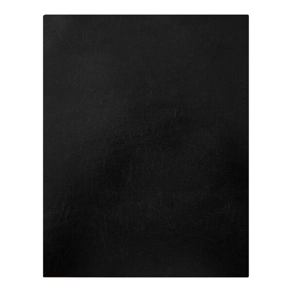 A black leather binder with floating hinge and screwposts, sized 8.5 x 11 inches.