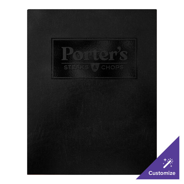 H. Risch, Inc. Augusta 8 1/2" x 11" Customizable Tuxedo Leather Black Menu Cover with Screwposts - 25/Case