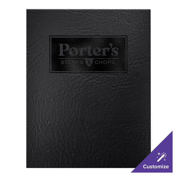 H. Risch, Inc. Augusta 8 1/2" x 11" Customizable Harley Black Menu Cover with Screwposts - 25/Case
