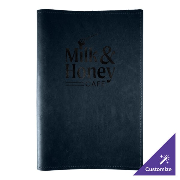 H. Risch, Inc. Genuine Leather 8 1/2" x 14" Customizable Blue Portfolio Menu Cover - 25/Case