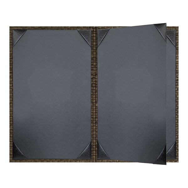 H. Risch, Inc. Rattan 8 1/2" x 14" Customizable Mocha 4-View Menu Cover - 25/Case