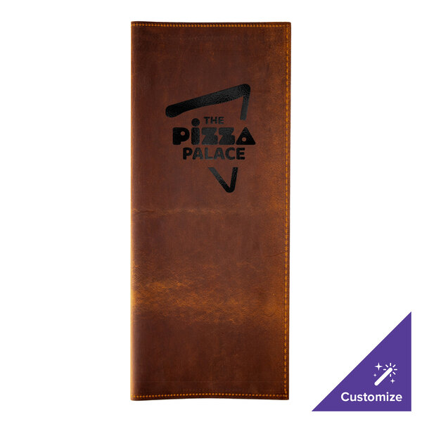 H. Risch, Inc. Genuine Leather 4 1/4" x 11" Customizable Brown 3-Ring Binder Menu Cover - 25/Case