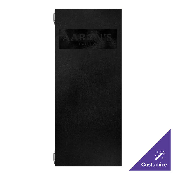 H. Risch, Inc. Augusta 4 1/4" x 11" Customizable Tuxedo Leather Black Menu Cover with Eyelets - 25/Case