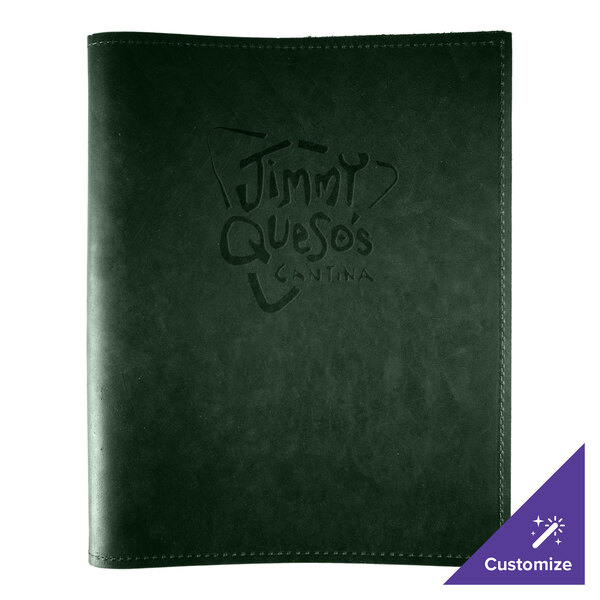 H. Risch, Inc. Genuine Leather 8 1/2" x 11" Customizable Green 3-Ring Binder Menu Cover - 25/Case