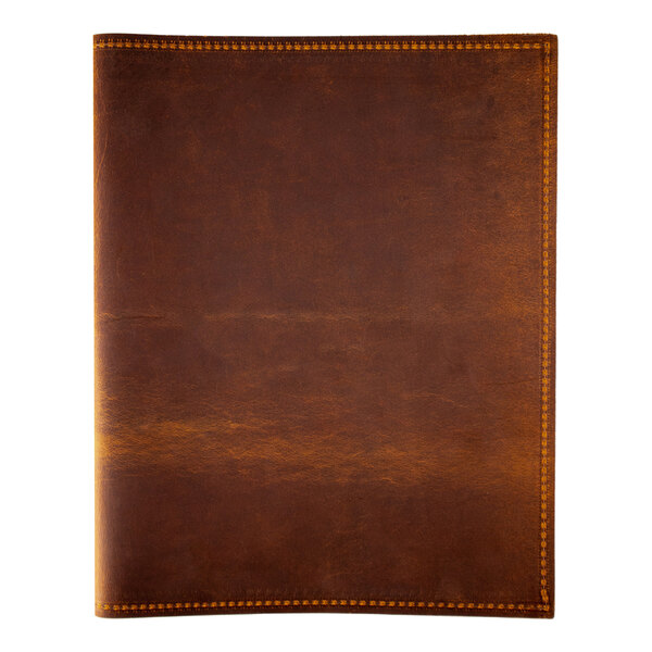 H. Risch, Inc. Genuine Leather 8 1/2" x 11" Customizable Brown Portfolio Menu Cover - 25/Case