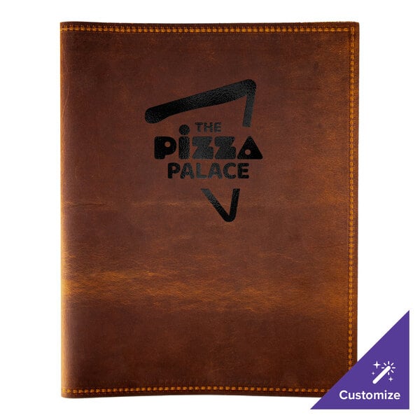 H. Risch, Inc. Genuine Leather 8 1/2" x 11" Customizable Brown Portfolio Menu Cover - 25/Case