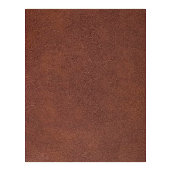 A brown leather binder or portfolio with a floating hinge and screwposts, sized 8.5 x 11 inches.