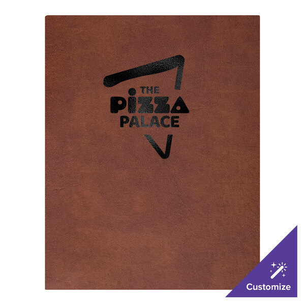 H. Risch, Inc. Augusta 8 1/2" x 11" Customizable Tuxedo Leather Brown Menu Cover with Screwposts - 25/Case
