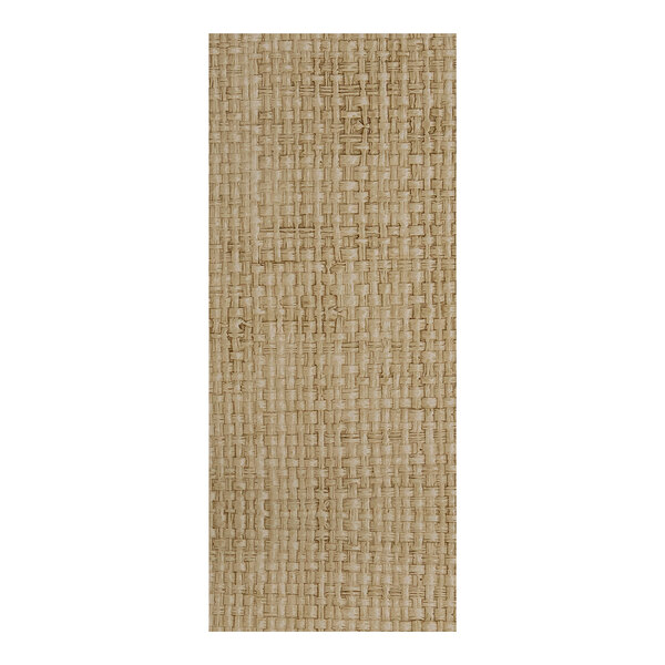 A rectangular, woven rattan menu cover in a light beige color.