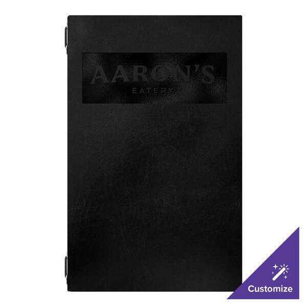H. Risch, Inc. Augusta 5 1/2" x 8 1/2" Customizable Tuxedo Leather Black Menu Cover with Eyelets - 25/Case