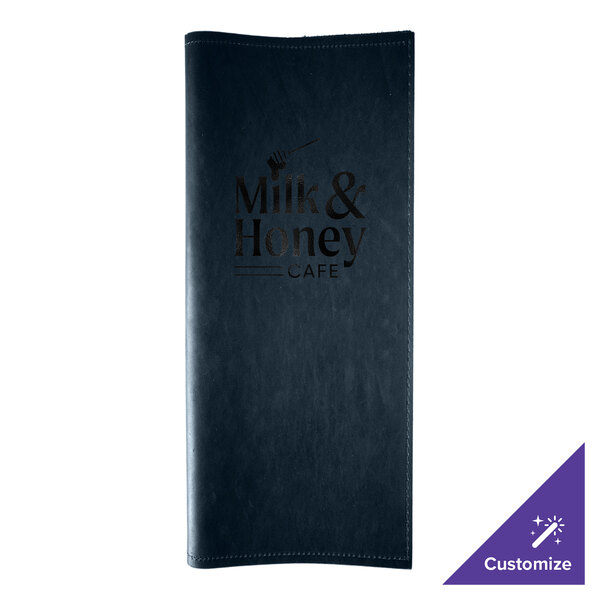 H. Risch, Inc. Genuine Leather 4 1/4" x 11" Customizable Blue Portfolio Menu Cover - 25/Case