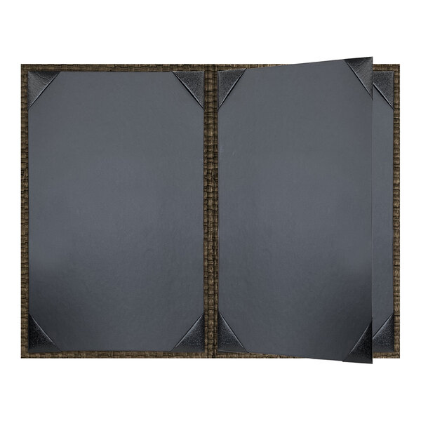 H. Risch, Inc. Rattan 5 1/2" x 8 1/2" Customizable Mocha 4-View Menu Cover - 25/Case
