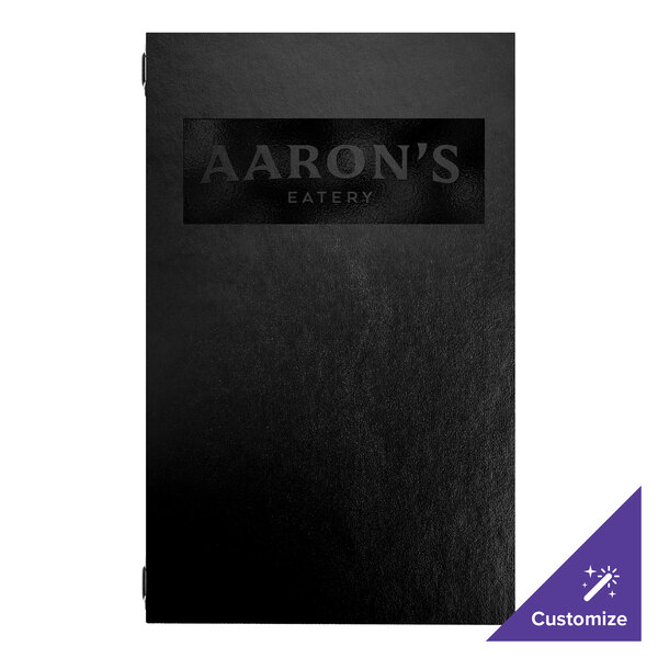 H. Risch, Inc. Augusta 8 1/2" x 14" Customizable Oakmont Black Menu Cover with Eyelets - 25/Case