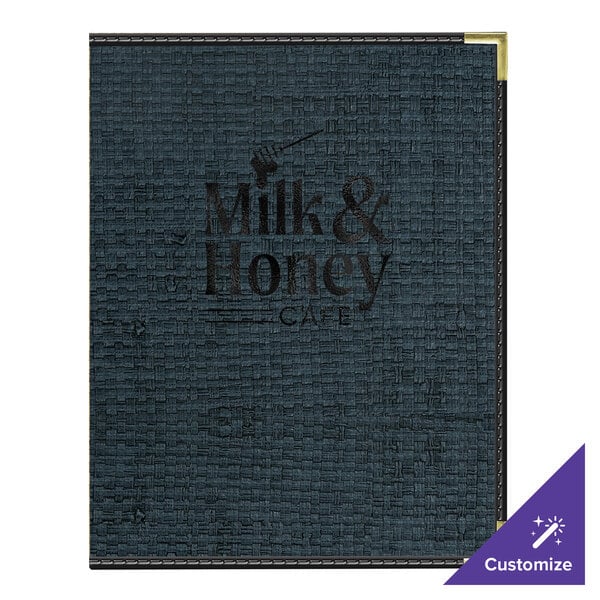 H. Risch, Inc. Rattan 8 1/2" x 11" Customizable Oxford 6-View Menu Cover with Black Trim - 25/Case