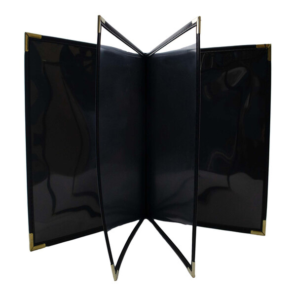 H. Risch, Inc. Rattan 5 1/2" x 8 1/2" Customizable Oxford 6-View Menu Cover with Black Trim - 25/Case