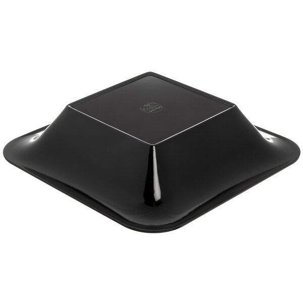 A black Carlisle melamine square bowl with a wide rim.