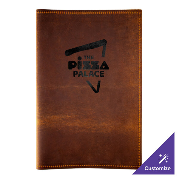 H. Risch, Inc. Genuine Leather 8 1/2" x 14" Customizable Brown 3-Ring Binder Menu Cover - 25/Case