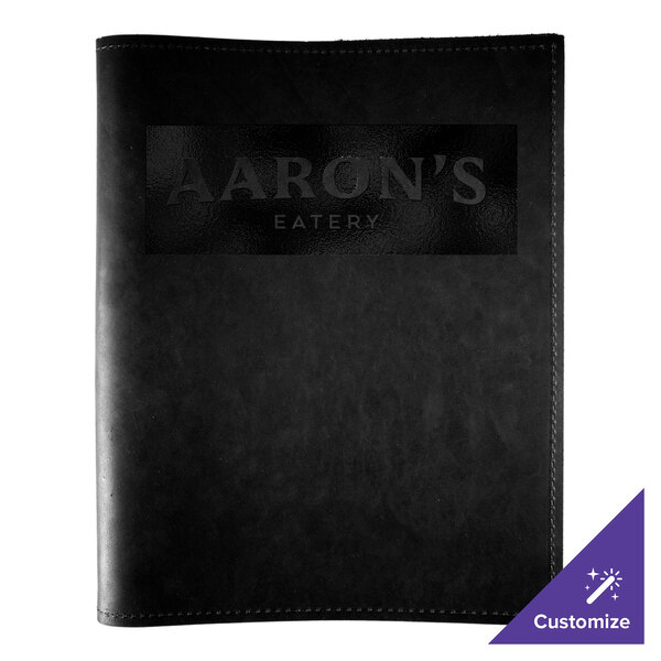H. Risch, Inc. Genuine Leather 8 1/2" x 11" Customizable Black 3-Ring Binder Menu Cover - 25/Case