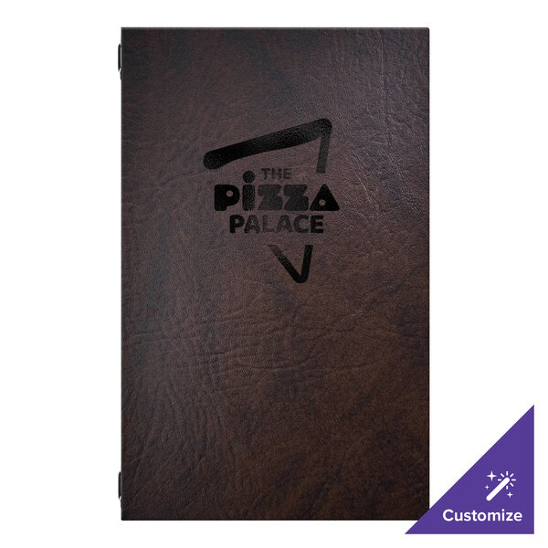 H. Risch, Inc. Augusta 8 1/2" x 14" Customizable Harley Brown Menu Cover with Eyelets - 25/Case