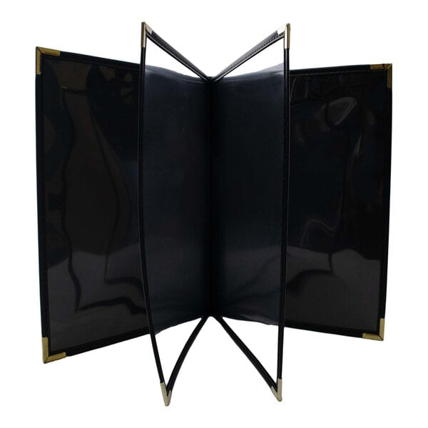 H. Risch, Inc. Rattan 5 1/2" x 8 1/2" Customizable Desert 6-View Menu Cover with Black Trim - 25/Case