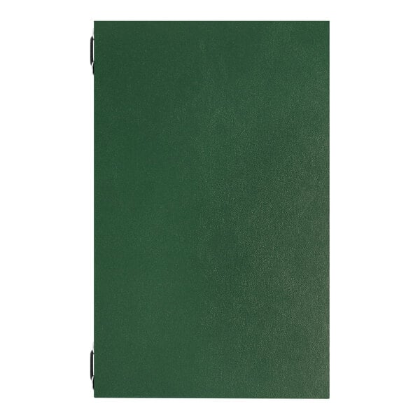 A green Augusta binder with four eyelets designed to hold 8.5 x 11 inch paper using 6-inch elastic barbs.