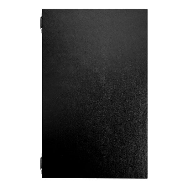 A black binder or folder with four eyelets, designed to hold 8.5 x 11 inch paper.