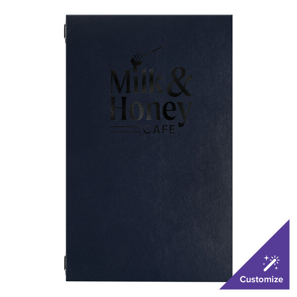 H. Risch, Inc. Augusta 8 1/2" x 14" Customizable Oakmont Blue Menu Cover with Eyelets - 25/Case